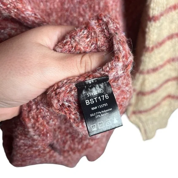 Pol ColorBlock Sweater Knit V-Neck Long Sleeves Size Small Oversized - Picture 5 of 5